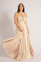 Luxe Satin Ballgown Multiway Infinity Dress in Light Gold