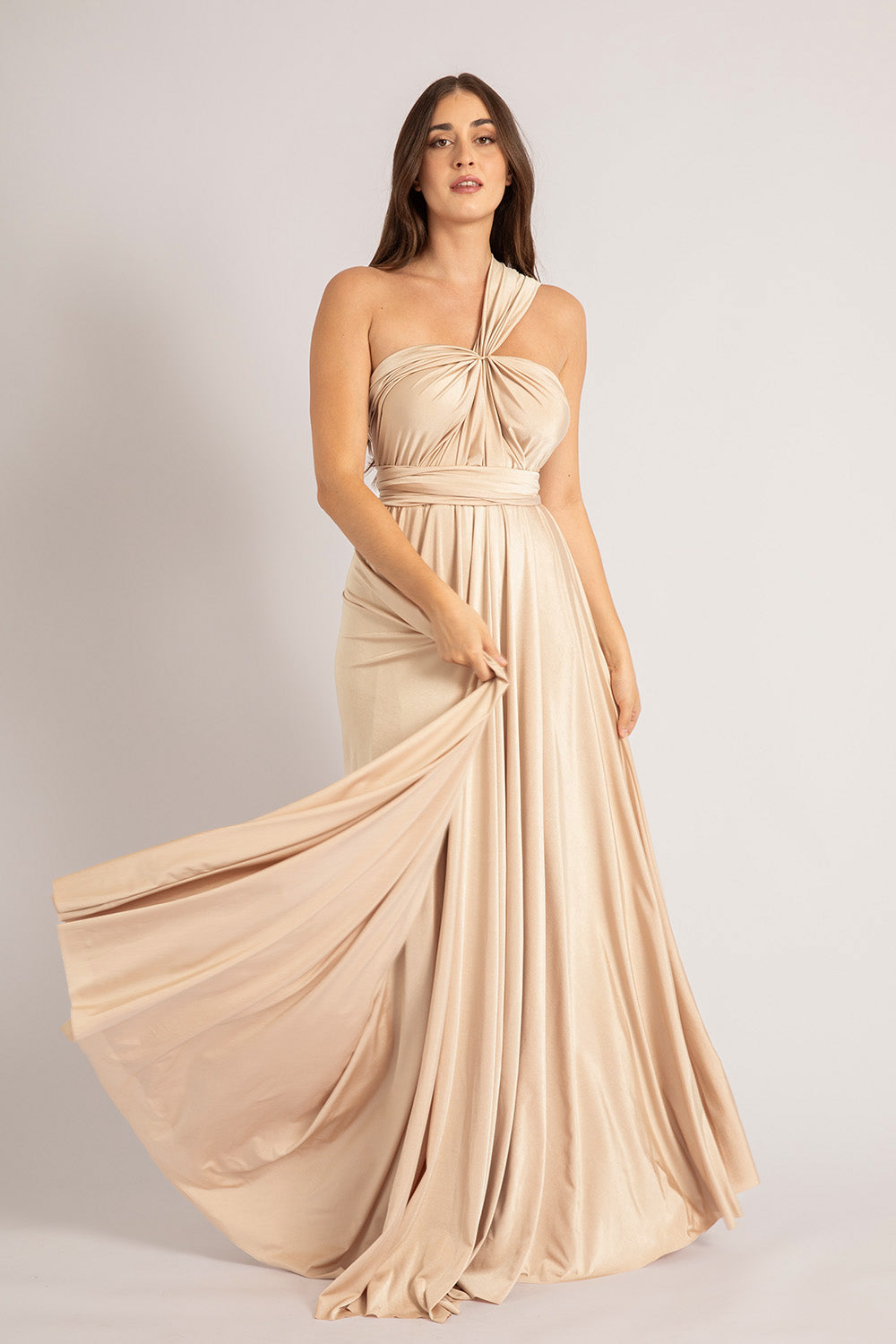 Luxe Satin Ballgown Multiway Infinity Dress in Light Gold