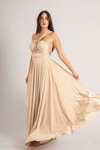 Luxe Satin Ballgown Multiway Infinity Dress in Light Gold