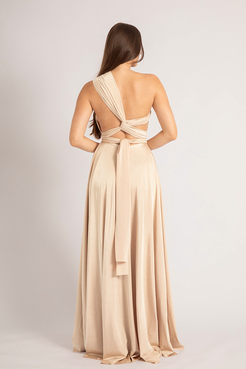 Luxe Satin Ballgown Multiway Infinity Dress in Light Gold
