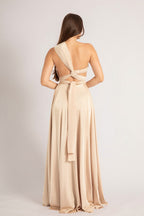 Luxe Satin Ballgown Multiway Infinity Dress in Light Gold