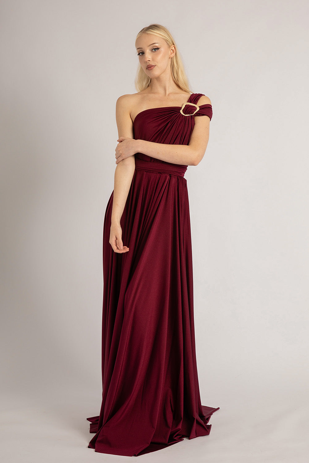 Luxe Satin Ballgown Multiway Infinity Dress in Mulberry