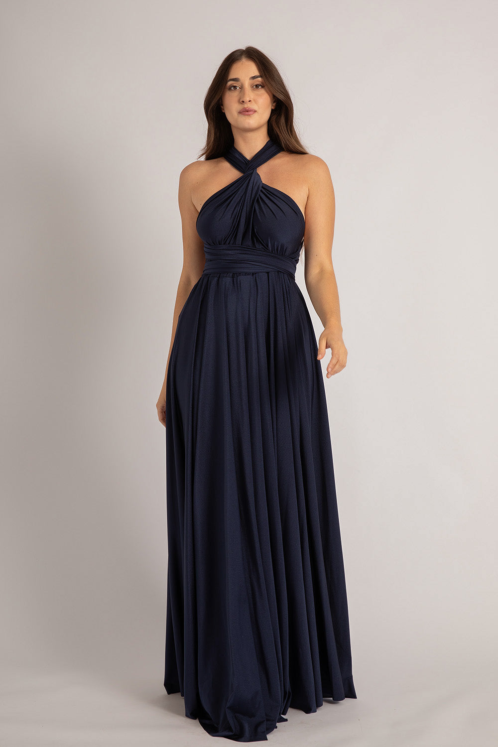 Luxe Satin Ballgown Multiway Infinity Dress in Navy