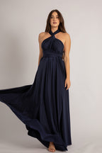 Luxe Satin Ballgown Multiway Infinity Dress in Navy