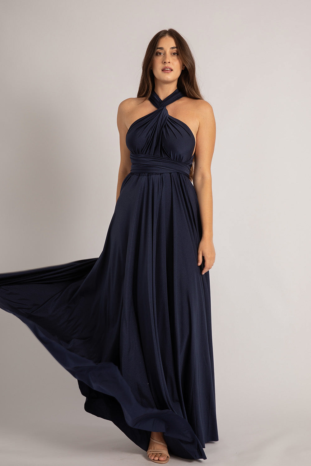 Luxe Satin Ballgown Multiway Infinity Dress in Navy