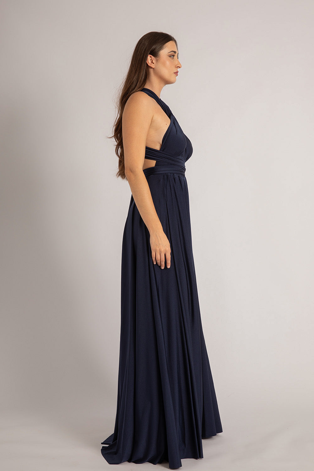 Luxe Satin Ballgown Multiway Infinity Dress in Navy