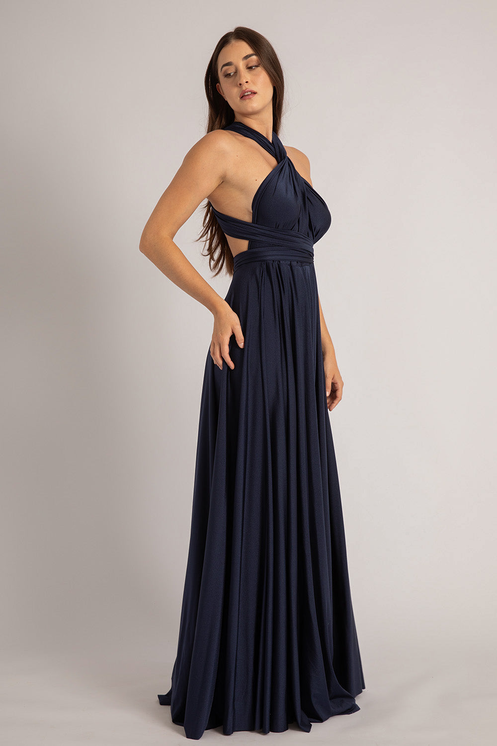 Luxe Satin Ballgown Multiway Infinity Dress in Navy