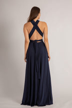 Luxe Satin Ballgown Multiway Infinity Dress in Navy