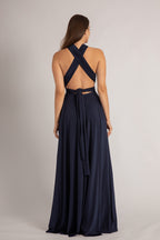 Luxe Satin Ballgown Multiway Infinity Dress in Navy