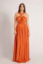 Luxe Satin Ballgown Multiway Infinity Dress in Rustic Orange