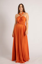 Luxe Satin Ballgown Multiway Infinity Dress in Rustic Orange