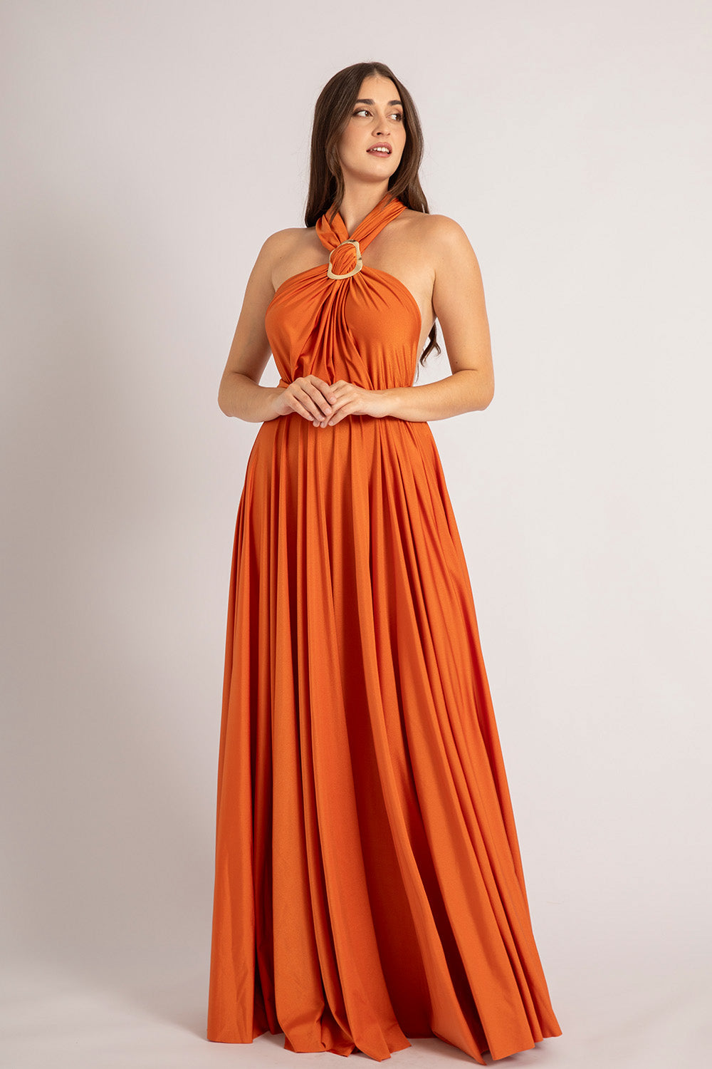 Luxe Satin Ballgown Multiway Infinity Dress in Rustic Orange