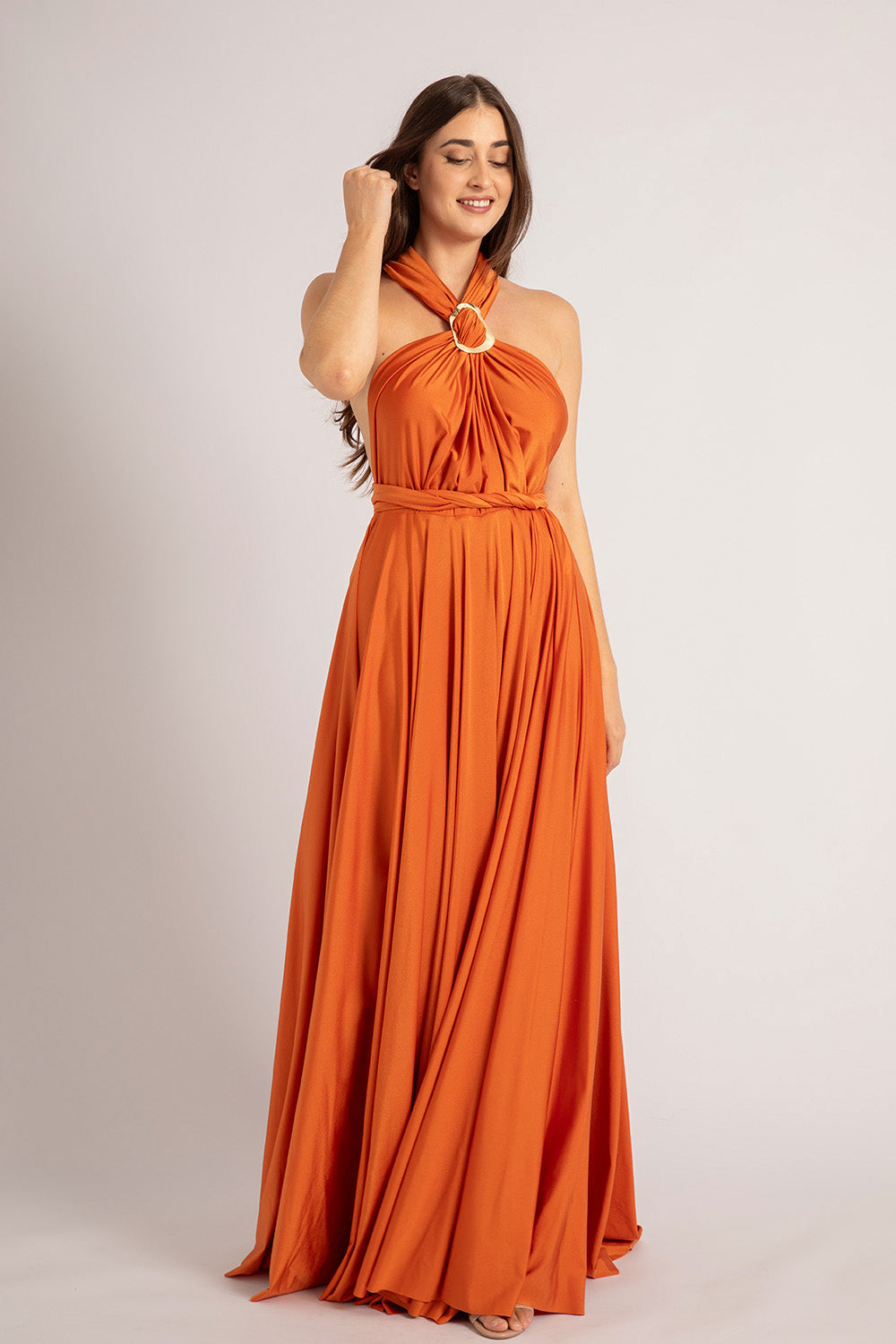 Luxe Satin Ballgown Multiway Infinity Dress in Rustic Orange