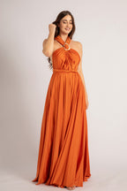 Luxe Satin Ballgown Multiway Infinity Dress in Rustic Orange