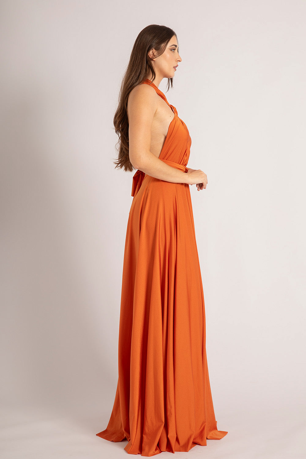 Luxe Satin Ballgown Multiway Infinity Dress in Rustic Orange
