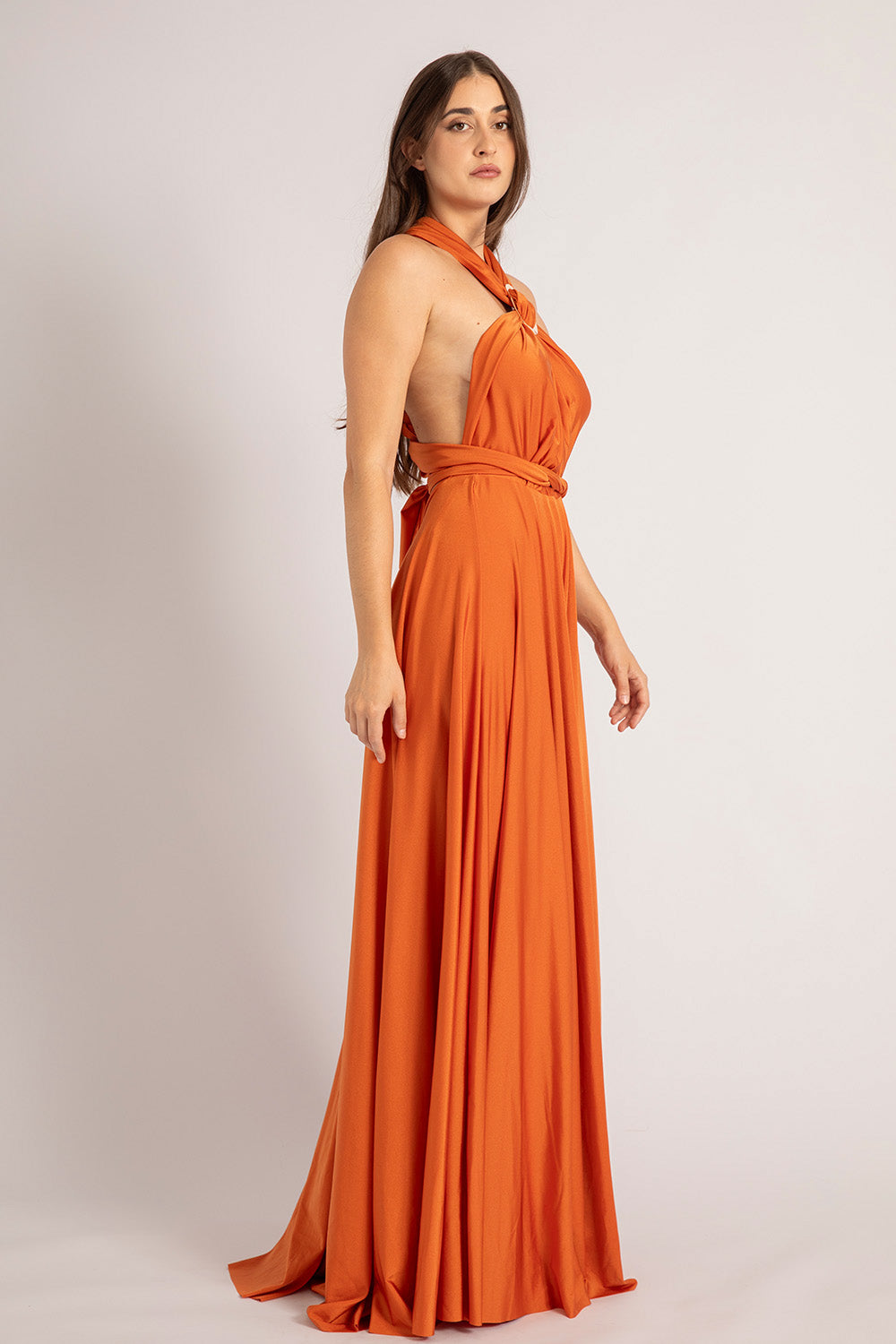 Luxe Satin Ballgown Multiway Infinity Dress in Rustic Orange