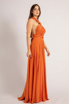 Luxe Satin Ballgown Multiway Infinity Dress in Rustic Orange