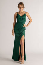 Melanie Spaghetti Strap Formal Bridesmaids Dress in Emerald Green
