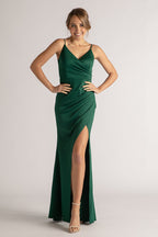 Melanie Spaghetti Strap Formal Bridesmaids Dress in Emerald Green