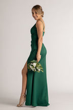 Melanie Spaghetti Strap Formal Bridesmaids Dress in Emerald Green
