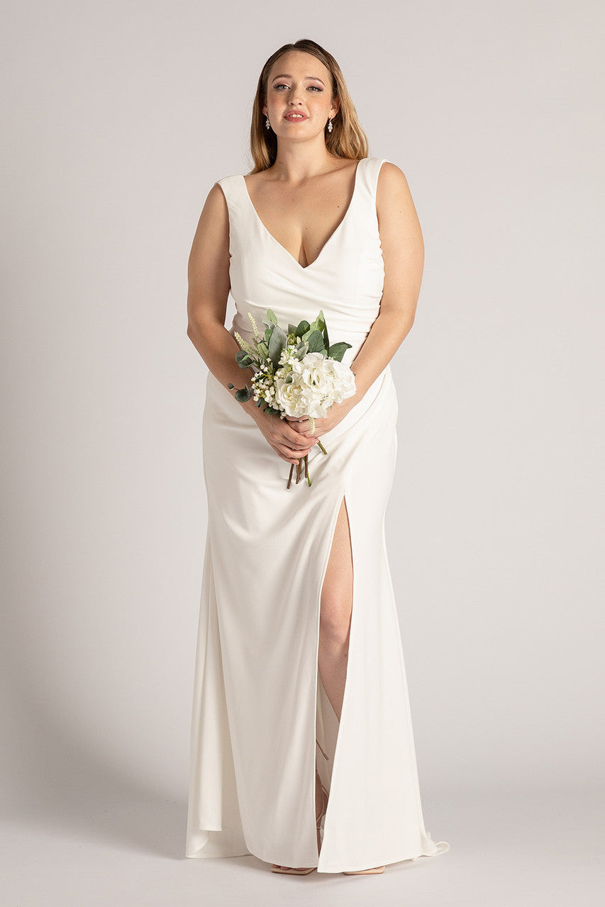 Melinda V Neck Mermaid Wedding Dress In Ivory