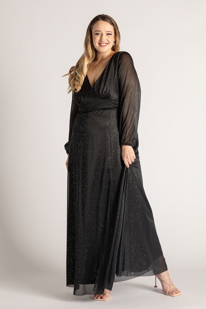 Stella Long Sleeved Sparkly Split Formal Dress in Black