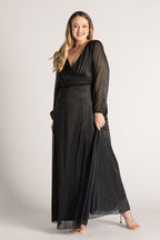 Stella Long Sleeved Sparkly Split Formal Dress in Black