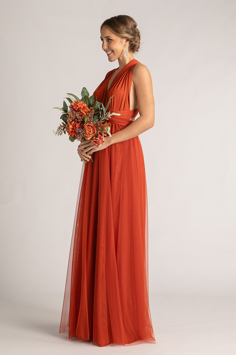 Tulle Overlay Skirt For Classic Multiway Dress in Rust