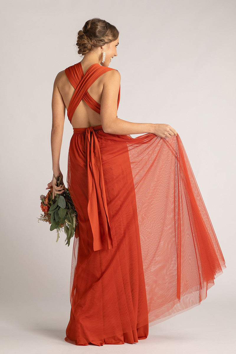 Tulle Overlay Skirt For Classic Multiway Dress in Rust