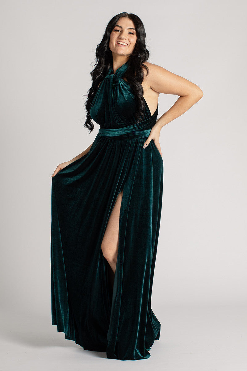 Velvet Multiway Infinity Dress in Emerald Green