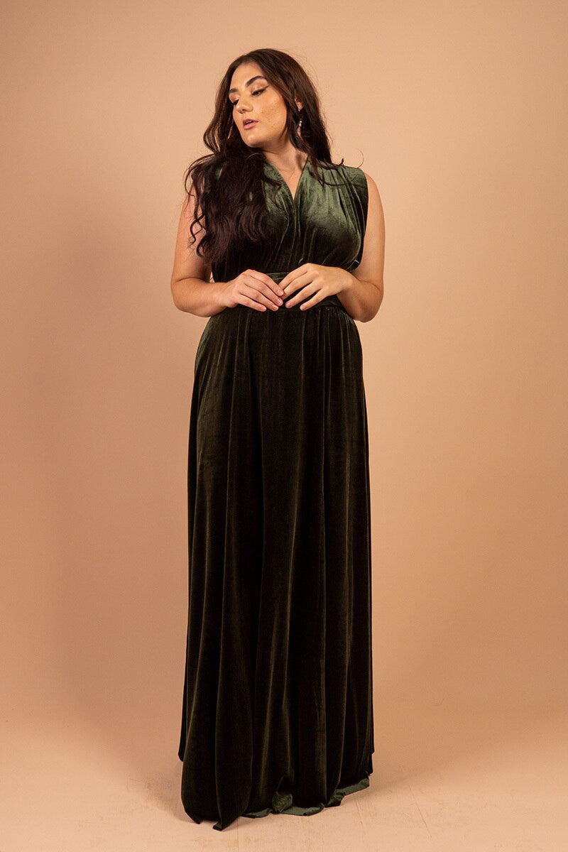 Velvet Multiway Infinity Dress in Dark Olive