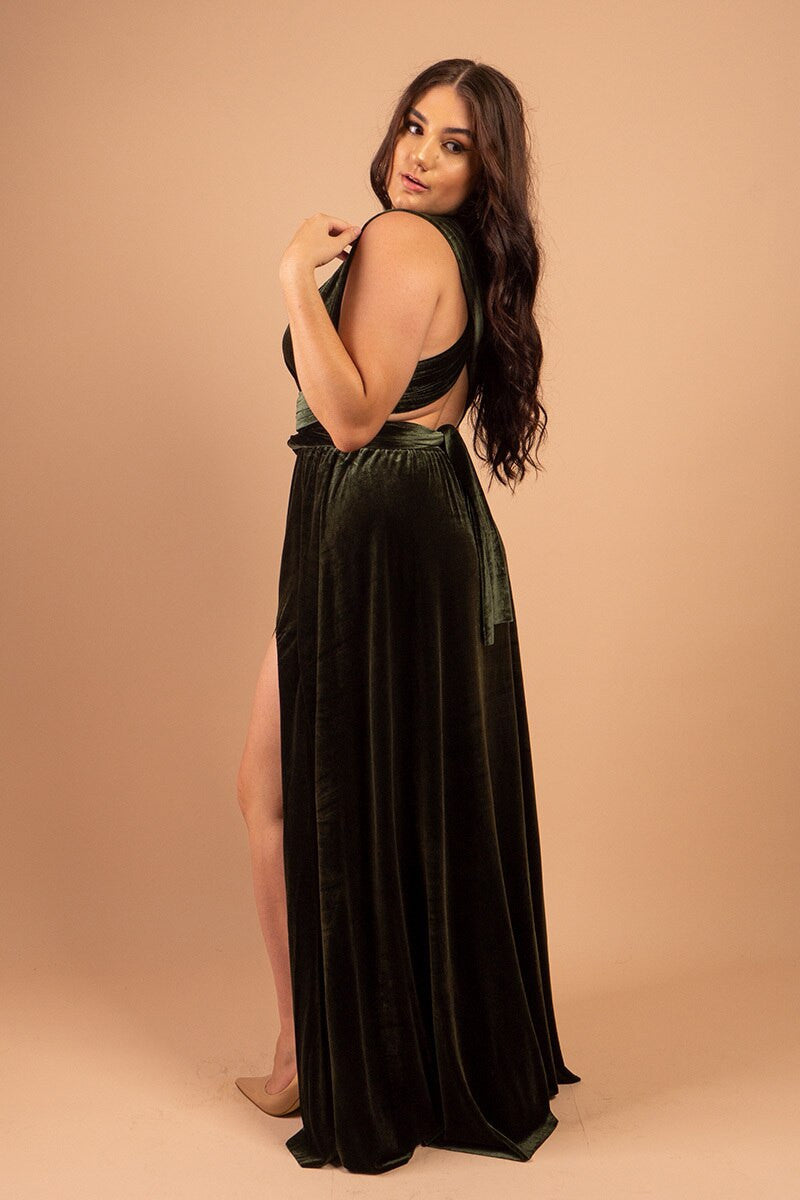 Velvet Multiway Infinity Dress in Dark Olive