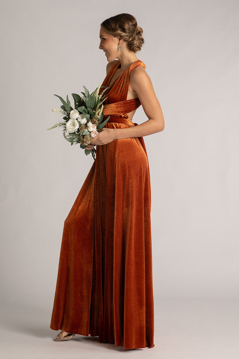 Velvet Multiway Infinity Dress in Copper For Sale - Bridesmaids Dresses | Model Chic Velvet Multiway Infinity Dress in Copper For Sale - Bridesmaids Dresses | Model Chic