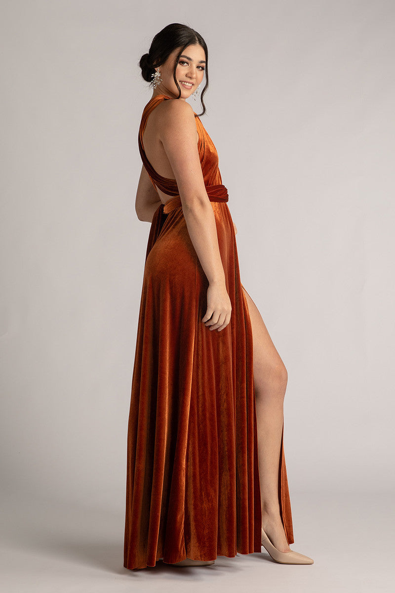Velvet Multiway Infinity Dress in Copper For Sale - Bridesmaids Dresses
