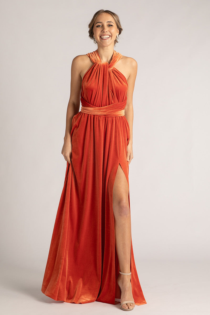 Velvet Multiway Infinity Dress in Coral