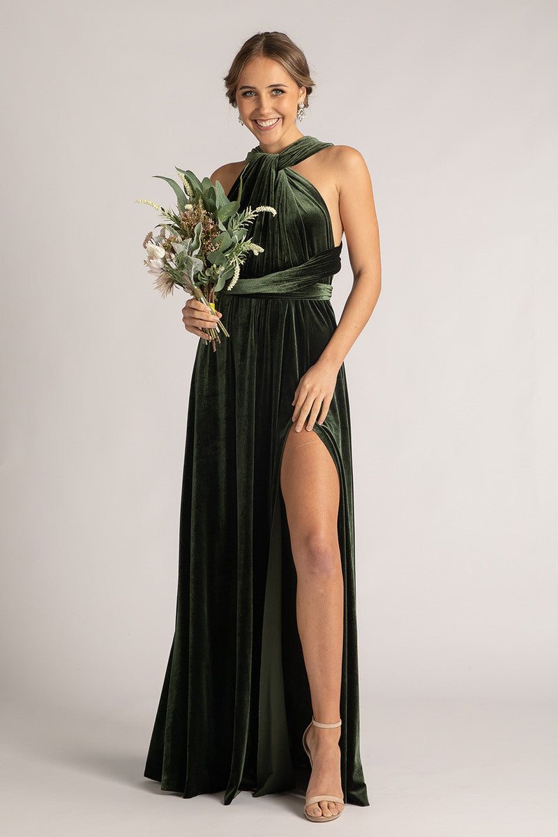 Velvet Multiway Infinity Dress in Dark Olive For Sale - Bridesmaids Dresses | Model Chic Velvet Multiway Infinity Dress in Dark Olive For Sale - Bridesmaids Dresses | Model Chic