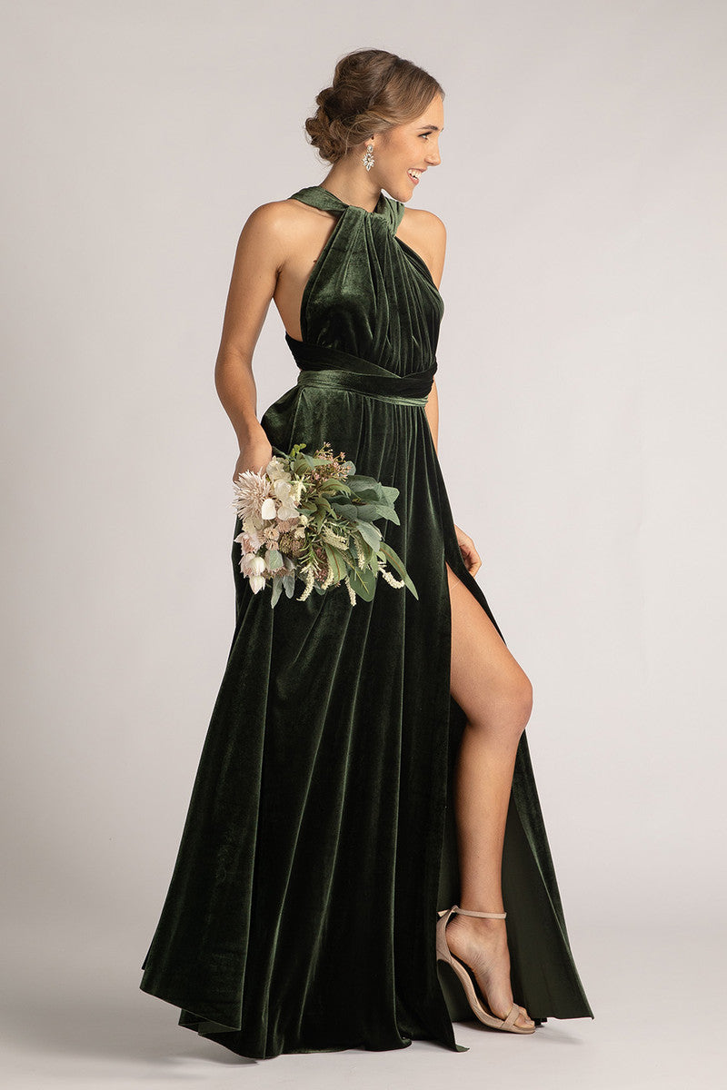 Velvet Multiway Infinity Dress in Dark Olive