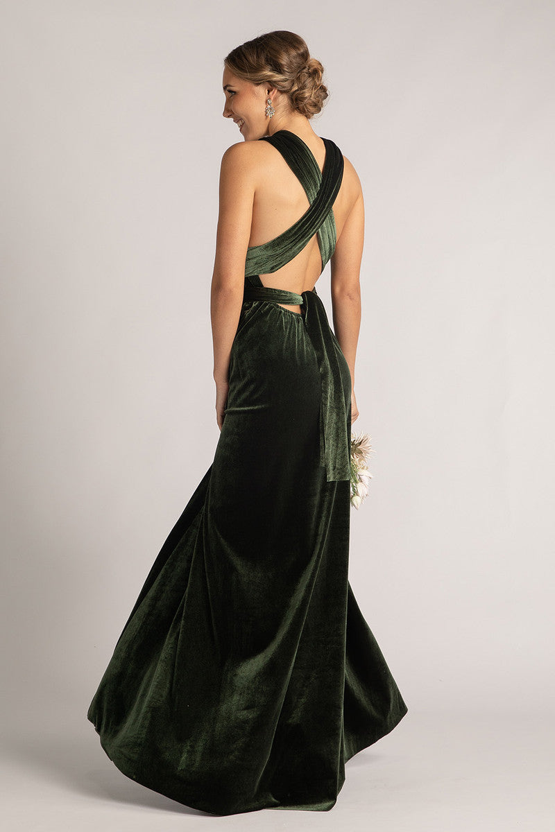 Velvet Multiway Infinity Dress in Dark Olive