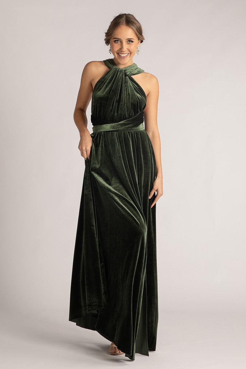Velvet Multiway Infinity Dress in Dark Olive