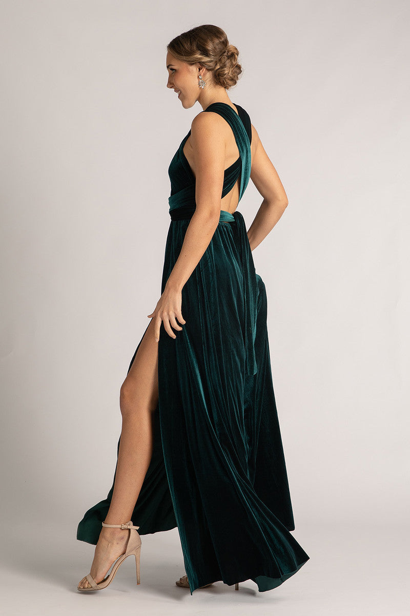 Velvet Multiway Infinity Dress in Emerald Green
