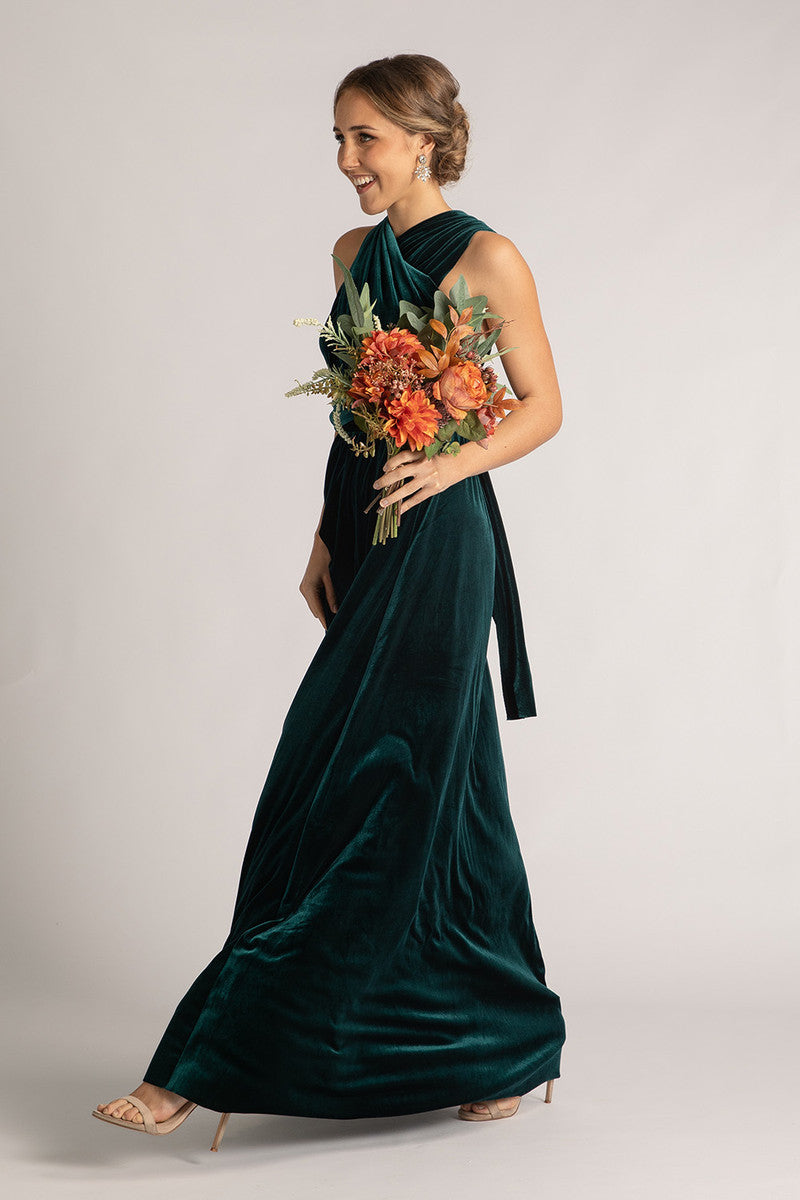Velvet Multiway Infinity Dress in Emerald Green