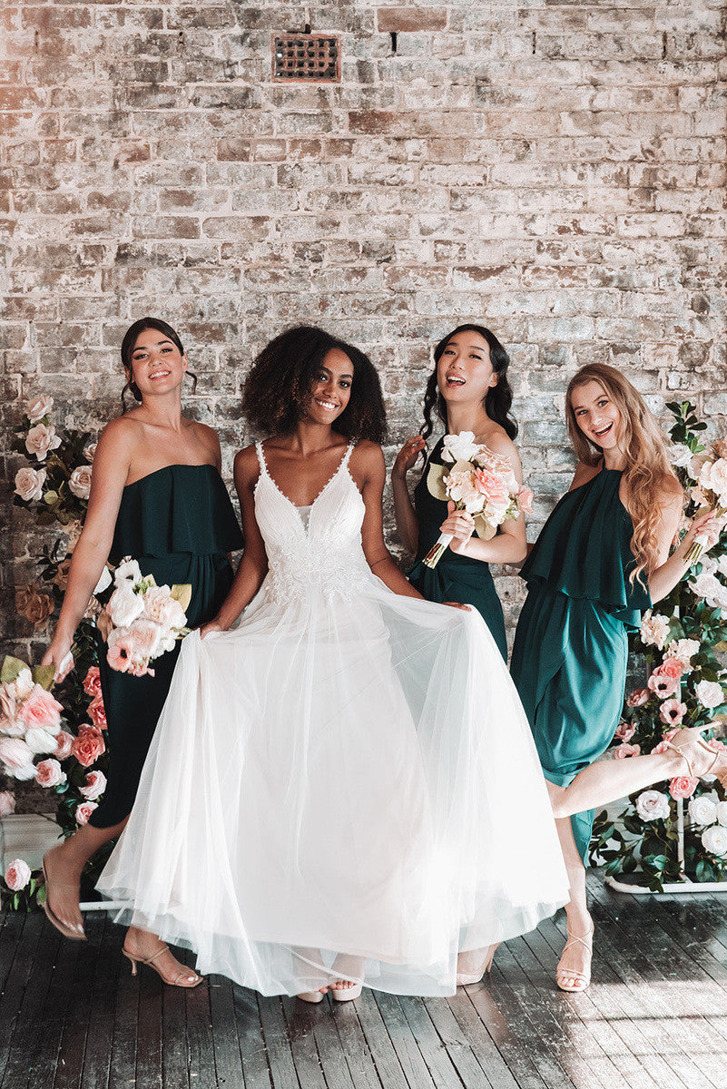 Florence Embellished Tulle Wedding Dress in Champagne Ivory