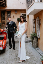 Melinda V Neck Mermaid Wedding Dress In Ivory